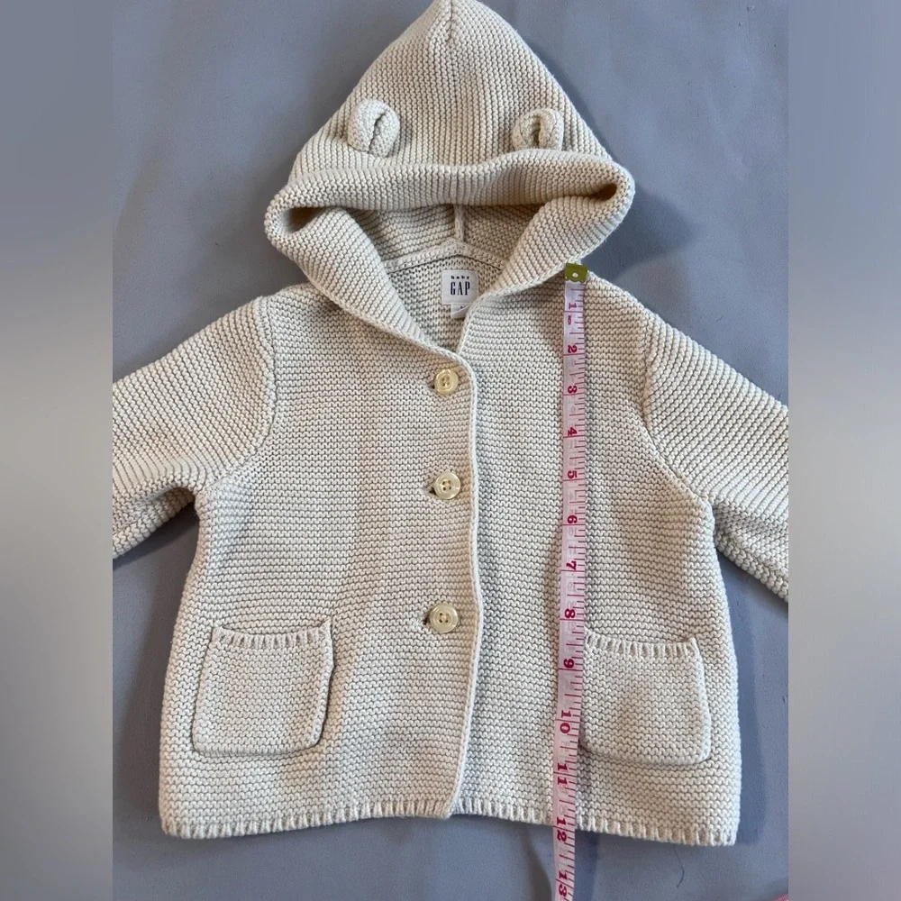 Baby Gap Baby Sweater 3-6 Months Hooded Cardigan Brannan Bear Beige‎ Ears Cotton
